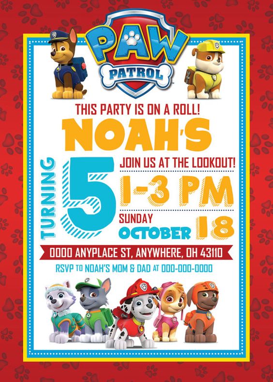 Invitaciones para fiesta de paw patrol de niño