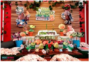 decoracion de fiestas de plantas con zombies