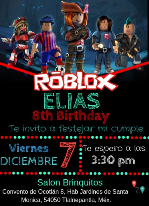invitaciones para fiesta tematica de roblox para niños