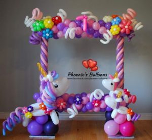 marcos de globos para fiestas de niña tema de unicornio