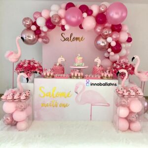 decoracion de fiesta para verano con flamingos en rosa