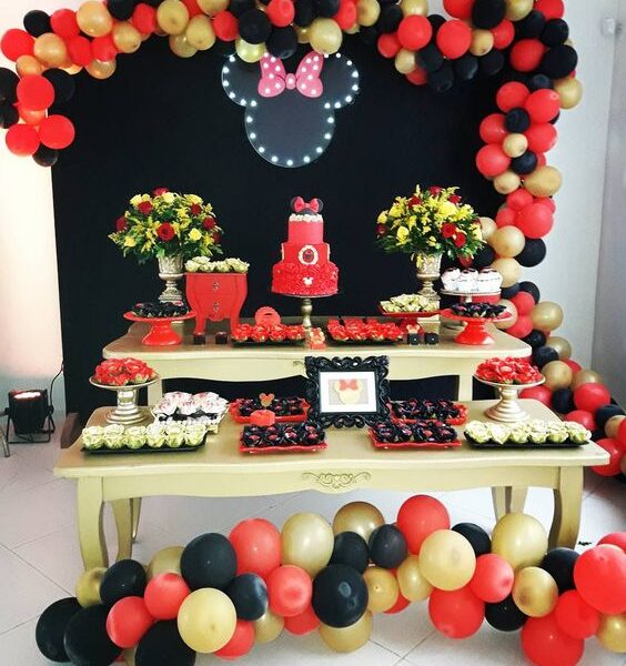 Fiesta temática de Minnie mouse Rojo con globos