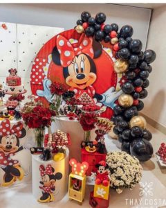 Fiesta temática de Minnie mouse Rojo con globos