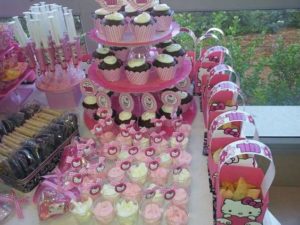 Mesa de dulces para Fiesta infantil de Hello Kitty
