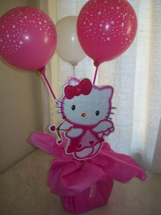 arreglos de hello kitty para fiesta con globos