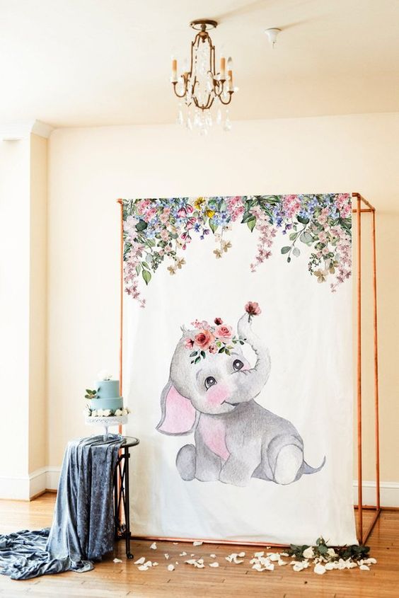 Backdrops para baby shower de niña temático de elefantes