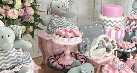 Mesa de dulces para Baby shower elefante niña