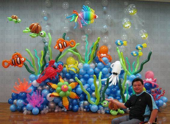 Decoracion con globos fiesta temática del mar