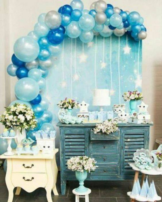 Decoracion en tonos azules para bautizo o baby shower 