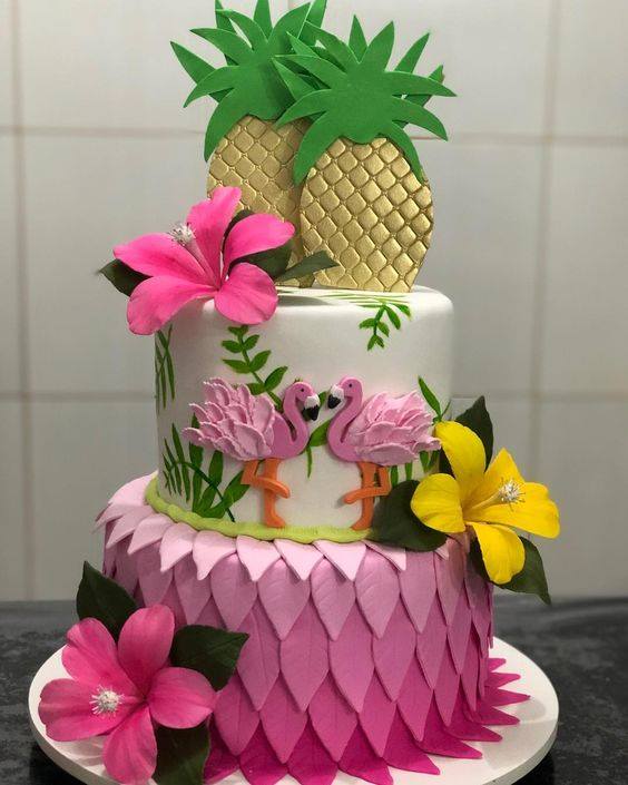 Diseño de pastel para fiesta tropical 