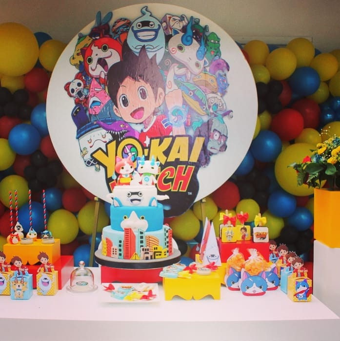 decoracion con globos para cumpleaños de yo kai watch