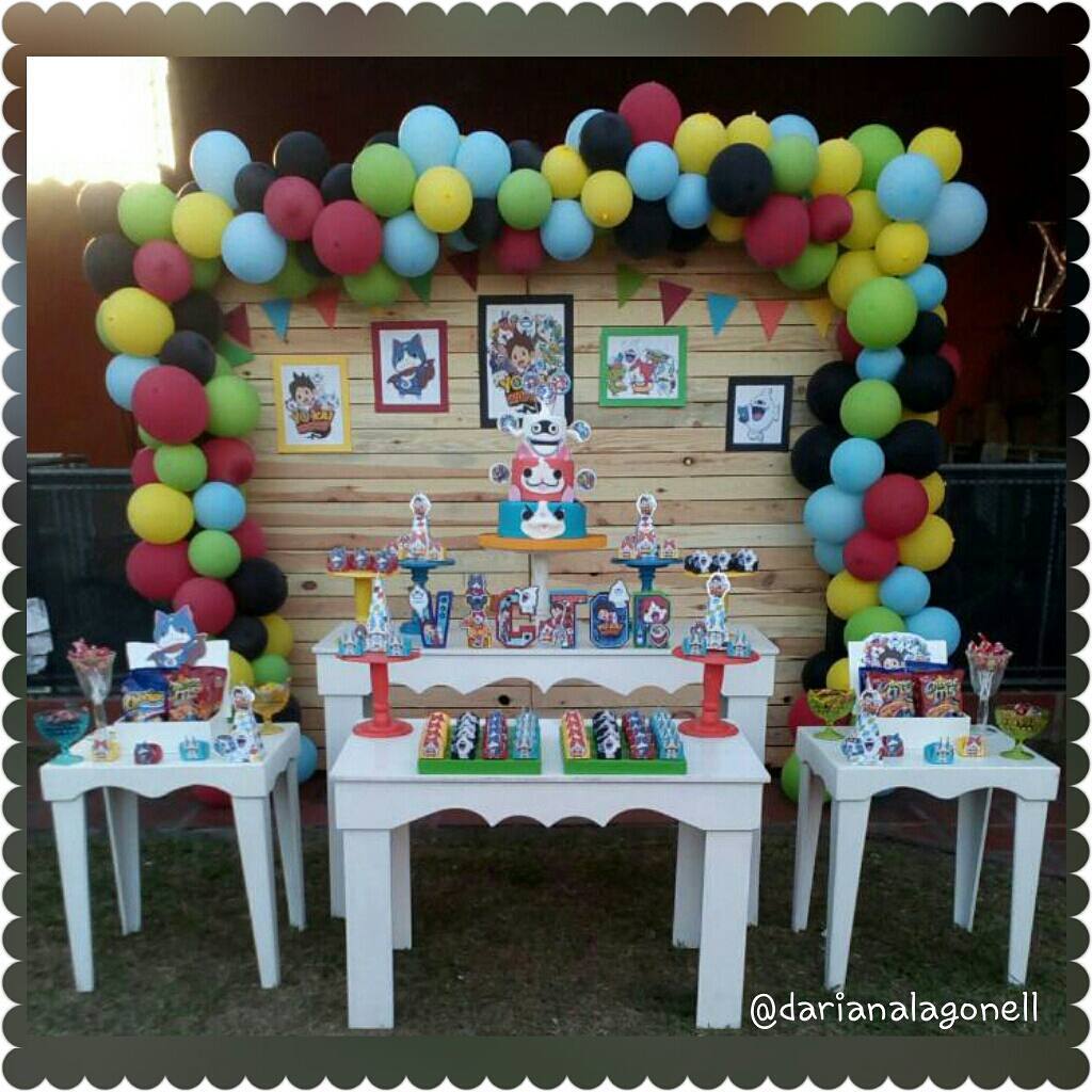decoracion con globos para cumpleaños de yo kai watch