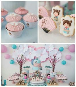 Mesa de dulces para fiesta de muñecas Kokeshi