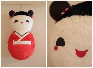 Piñata para un cumpleaños de muñecas Kokeshi
