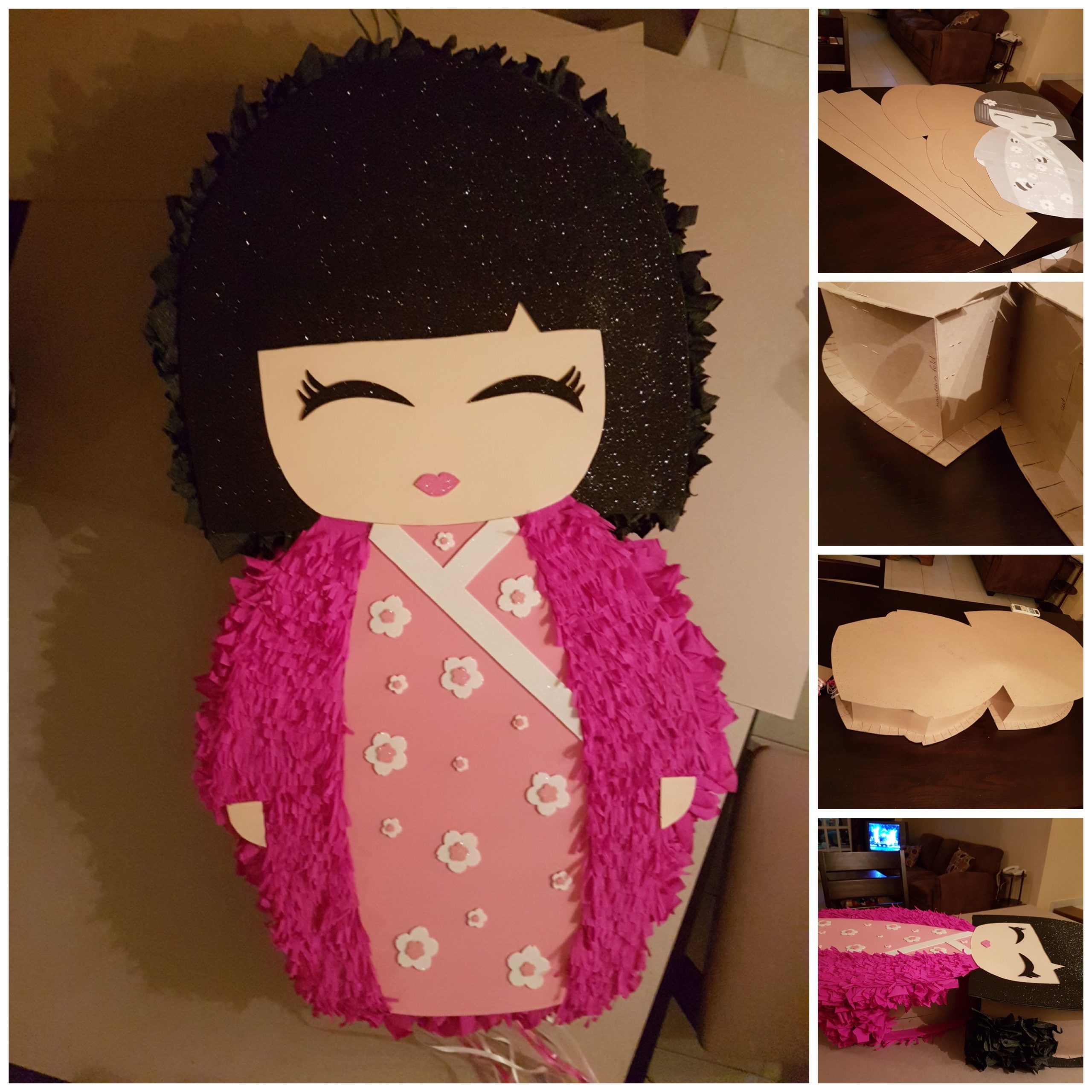 Piñata para un cumpleaños de muñecas Kokeshi